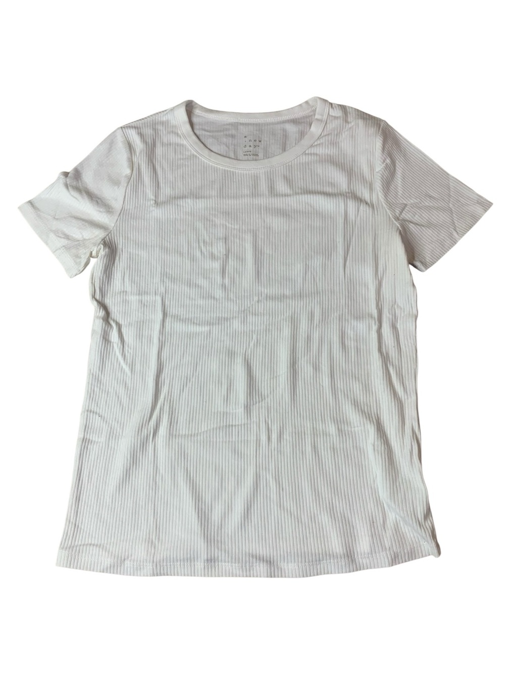 A New Day White Ribbed Crew Neck T-Shirt - Size Large